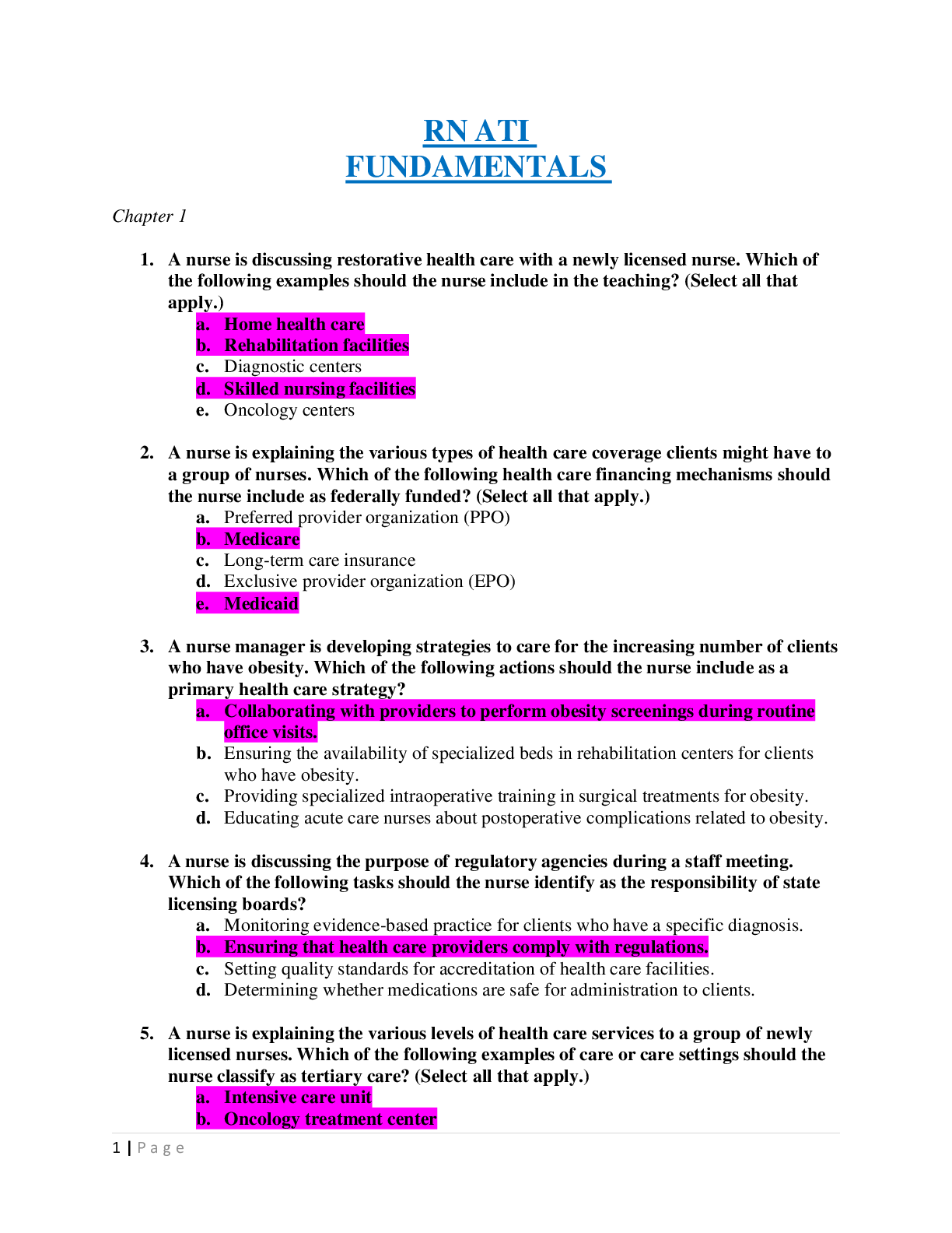 Preview image for RN ATI FUNDAMENTALS QUIZ BANK LATEST AND COMPLETE SOLUTIONS RATED AND GRADED A+
